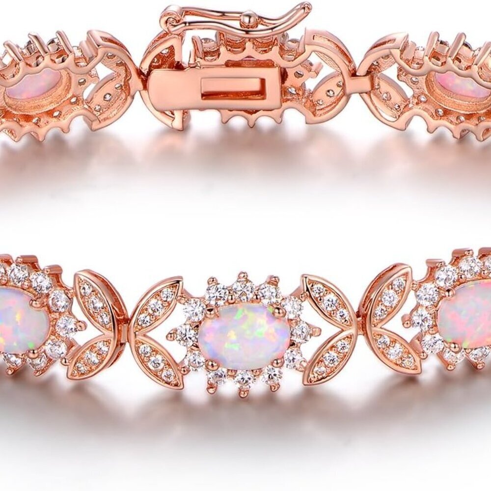 18K White Gold or Rose Gold Plated Created Opal Tennis Bracelet
